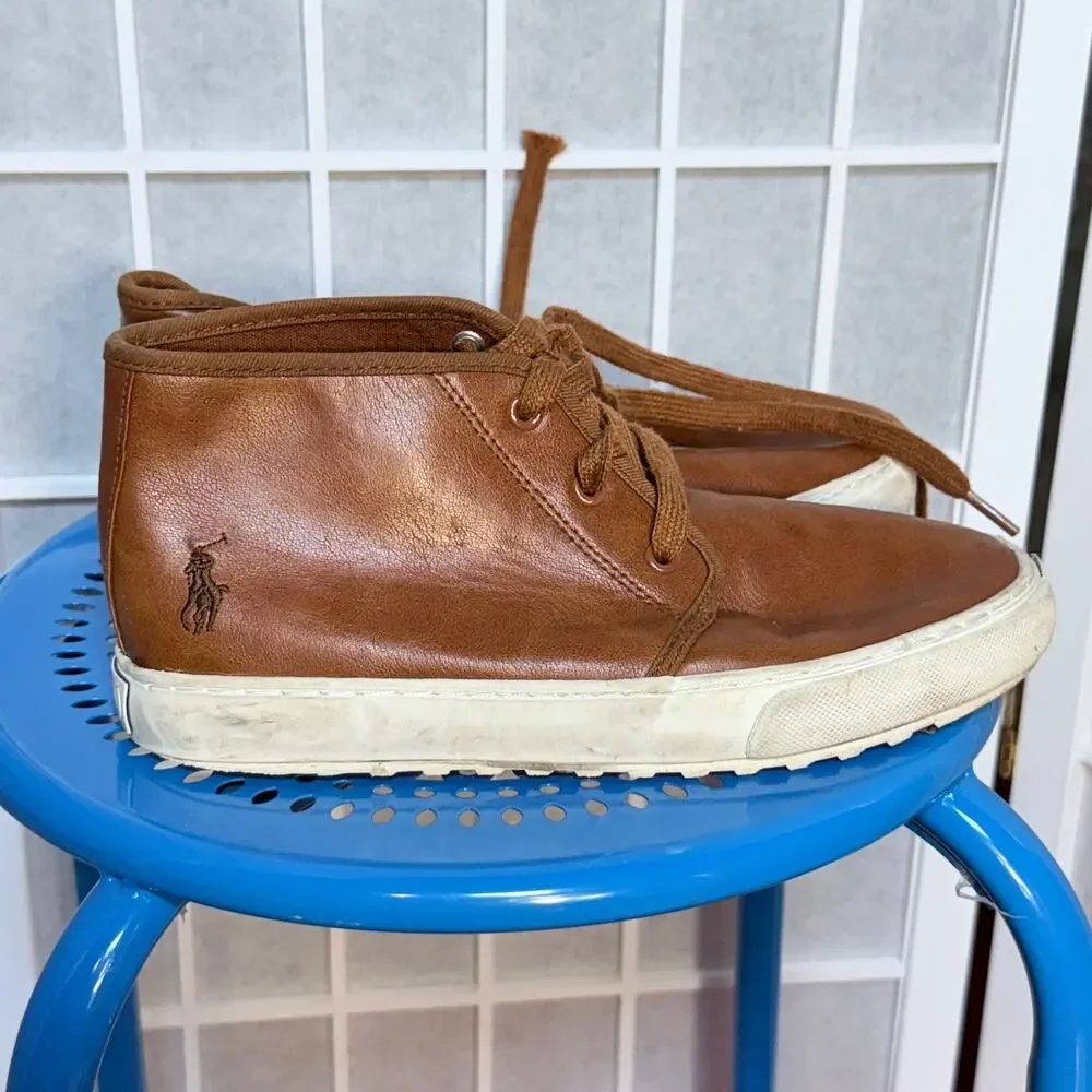 Polo Ralph Lauren Boys US 3 Brown Leather Chukka Sneakers Lace Up Casual Shoes